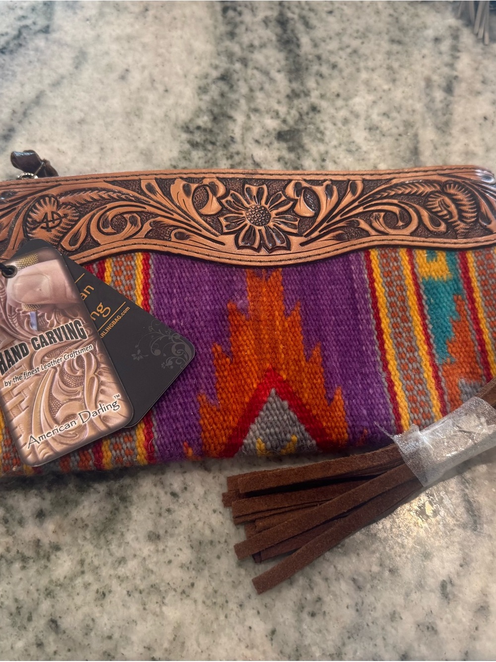 American Darling Purple, Orange & Turquoise Woven Leather Clutch